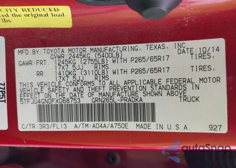 2015 Toyota Tacoma Prerunner V6 z USA, uszkodzony, nr VIN 5TFJU4GN0FX068753